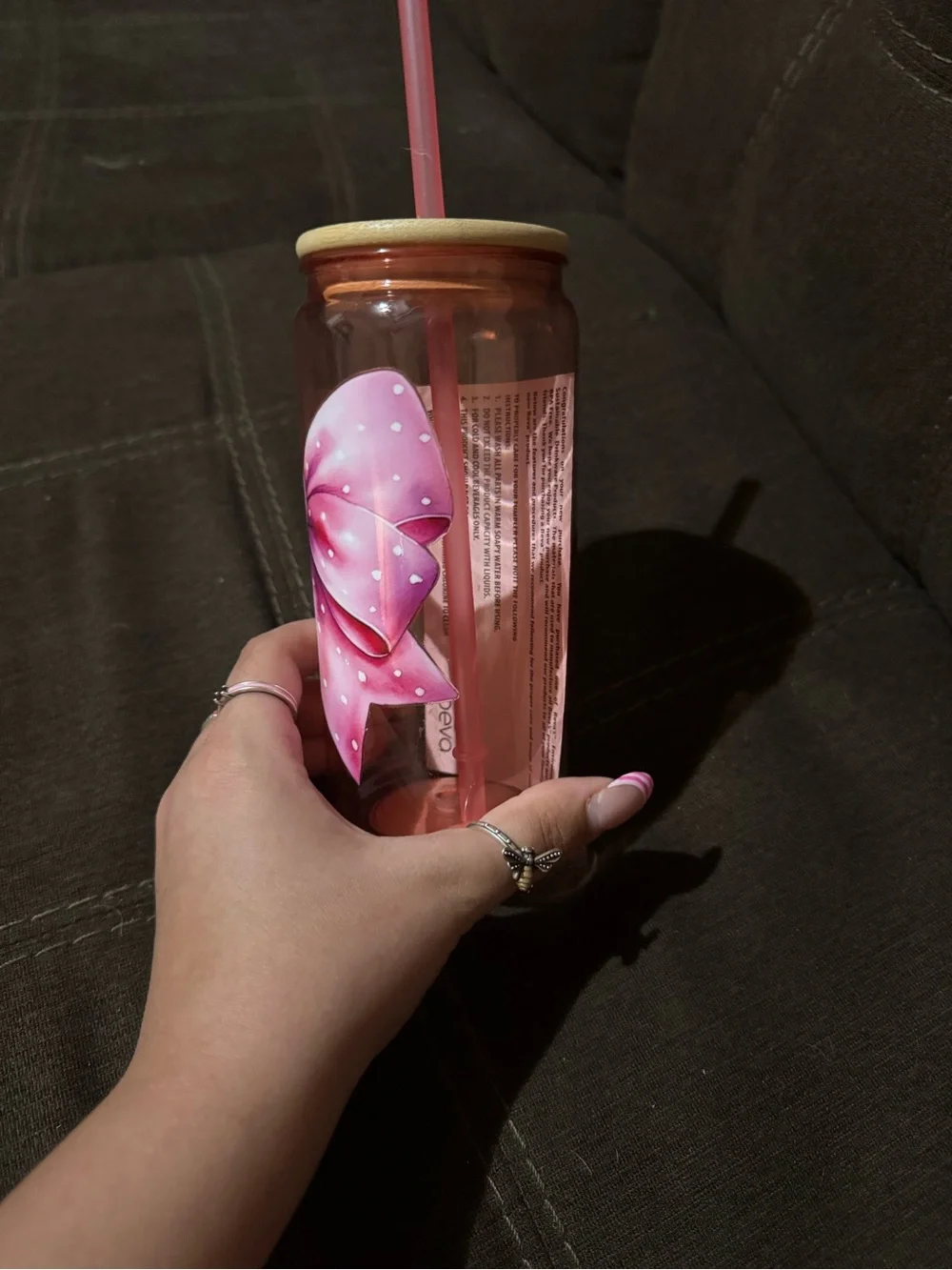 Pink Bow Acrylic Tumbler with Straw